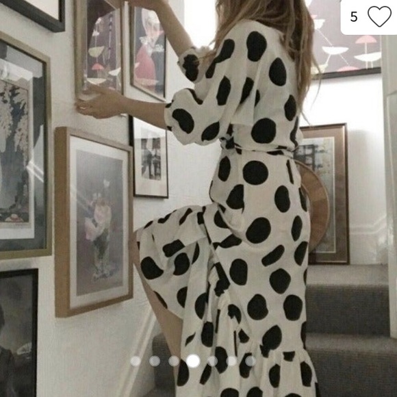 H&M LYOCELL BLACK WHITE SPOT BLOGGER WRAP DRESS XS - Picture 6 of 11